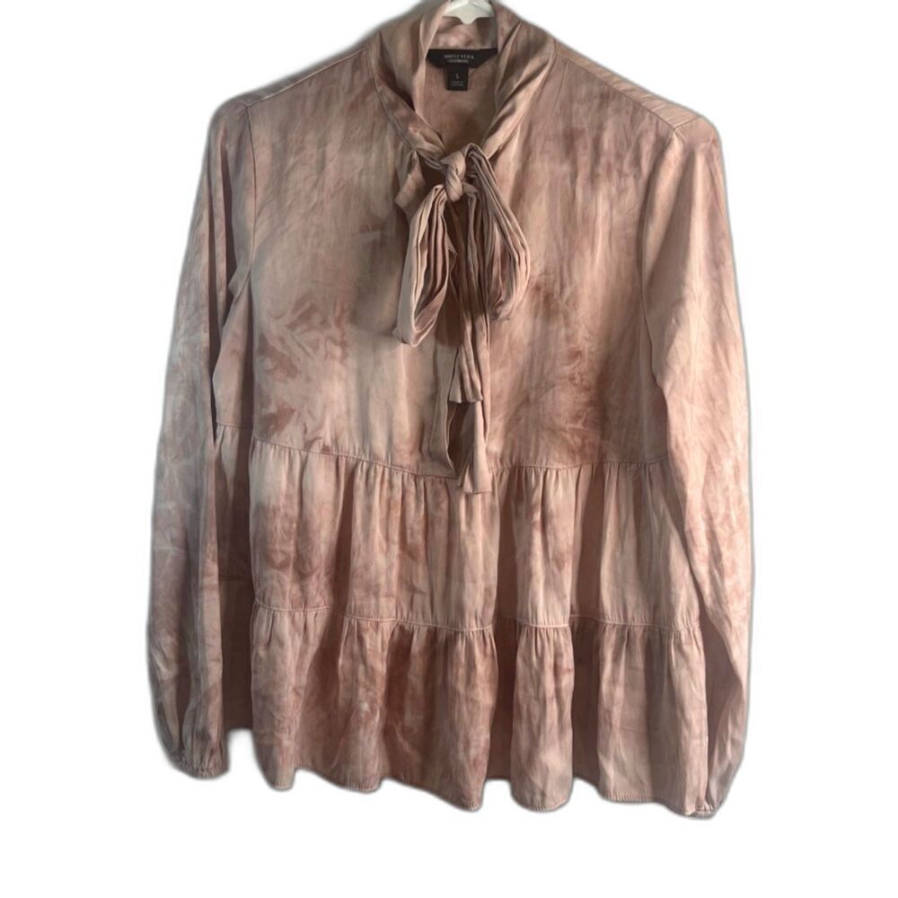 Simply Vera Wang Tie Neck Tiered Ruffle Blouse Pink Tie Dye Women's Size Small